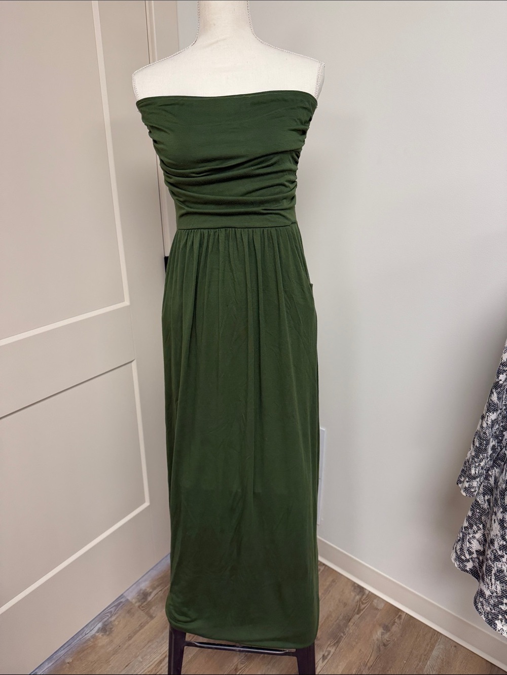 Zenana Outfitters Strapless Olive Maxi Dress